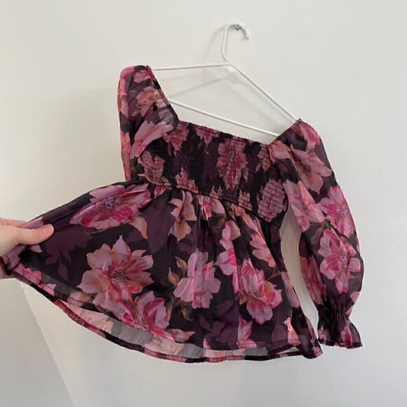 THIRTY THIRTY LA Plum Purple Pink Floral Shiny Square Neck 3/4 Sleeve Blouse S - Picture 14 of 14